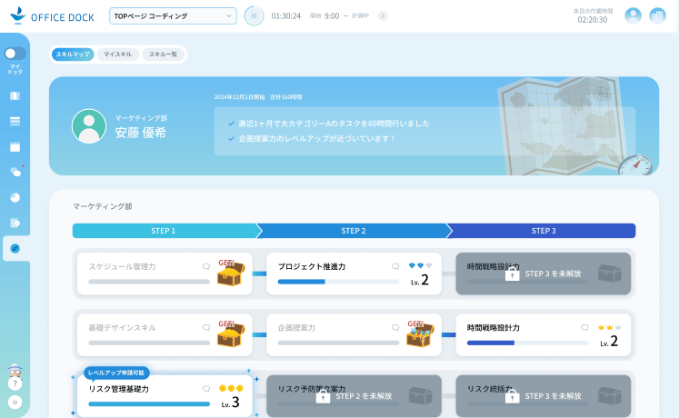 オフィスドックアプリ画面 スキルマップの自動連携